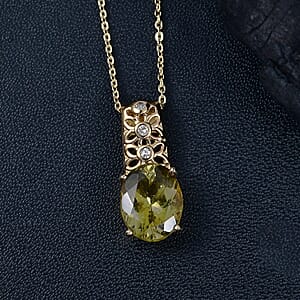D'Joy Premium Madagascar Yellow Apatite and Diamond 2.70 ctw Floral Lace Pendant Necklace in 18K Vermeil Yellow Gold Over Sterling Silver 20 Inches