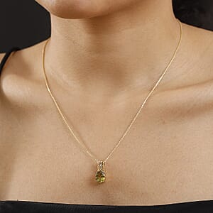 D'Joy Premium Madagascar Yellow Apatite and Diamond 2.70 ctw Floral Lace Pendant Necklace in 18K Vermeil Yellow Gold Over Sterling Silver 20 Inches