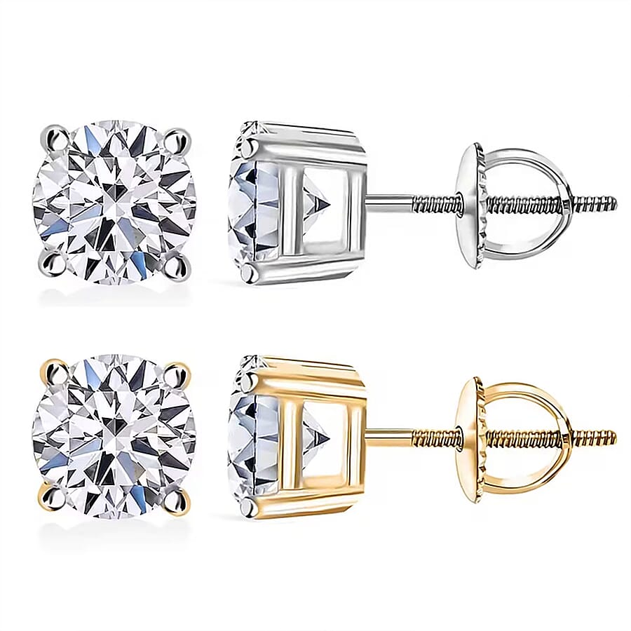 Set of 2 14K Yellow and White Gold Luxuriant Lab Grown Diamond (G, SI1) Solitaire Stud Earrings 2.00 ctw (Del. In 10-12 Days)