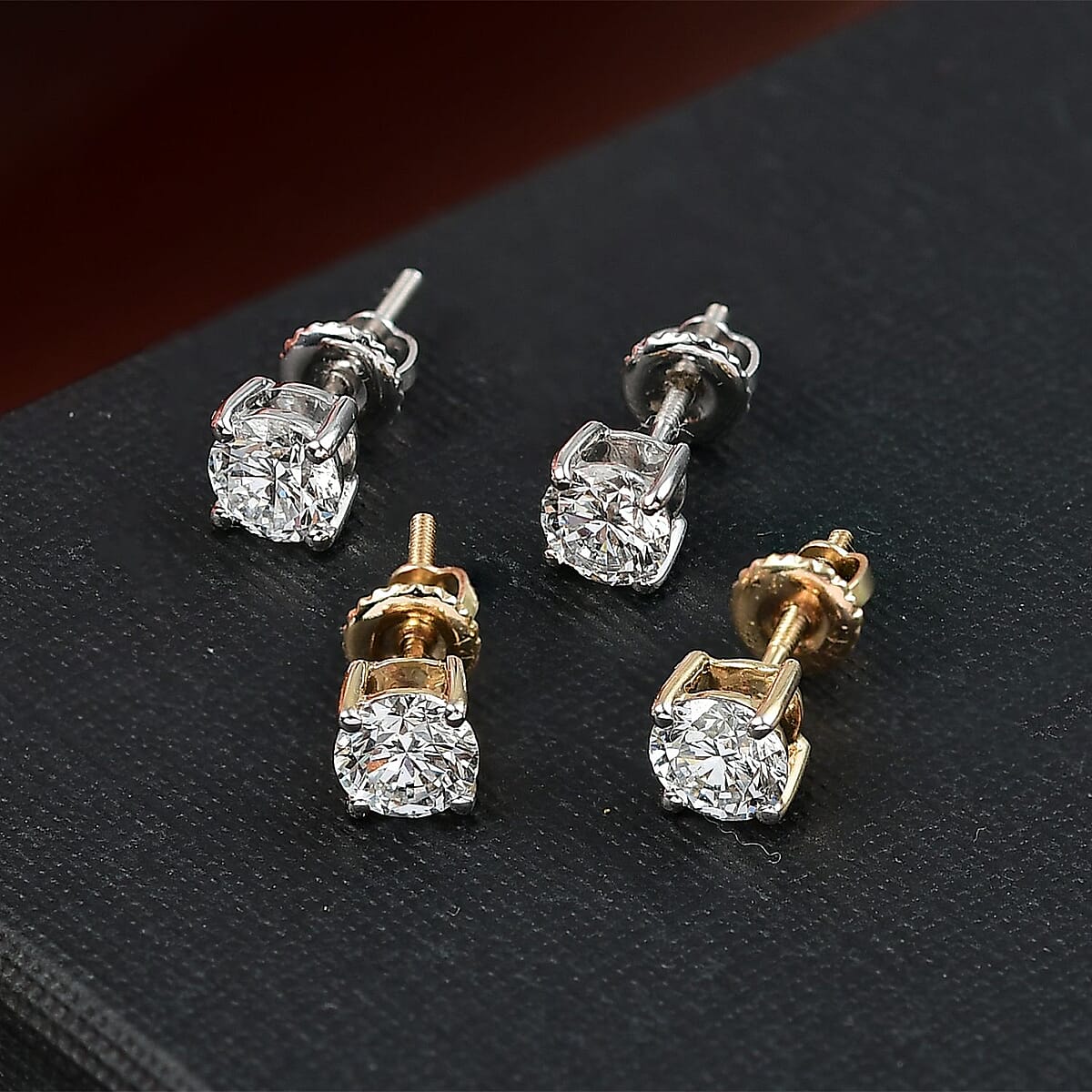 Set of 2 14K Yellow and White Gold Luxuriant Lab Grown Diamond (G, SI1) Solitaire Stud Earrings 2.00 ctw (Del. In 10-12 Days) image number 1