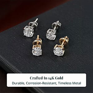 Set of 2 14K Yellow and White Gold Luxuriant Lab Grown Diamond (G, SI1) Solitaire Stud Earrings 2.00 ctw (Del. In 10-12 Days)