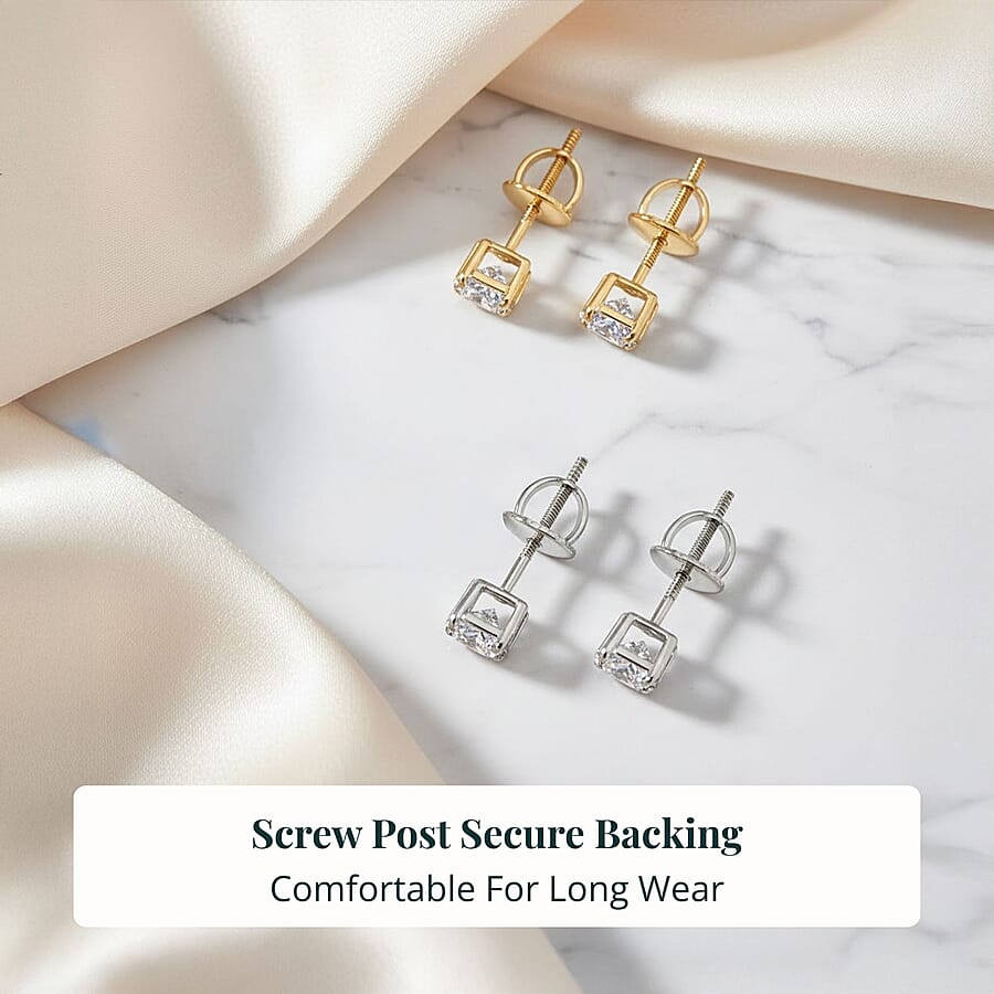 Set of 2 14K Yellow and White Gold Luxuriant Lab Grown Diamond (G, SI1) Solitaire Stud Earrings 2.00 ctw (Del. In 10-12 Days)