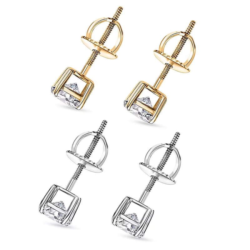 Set of 2 14K Yellow and White Gold Luxuriant Lab Grown Diamond (G, SI1) Solitaire Stud Earrings 2.00 ctw
