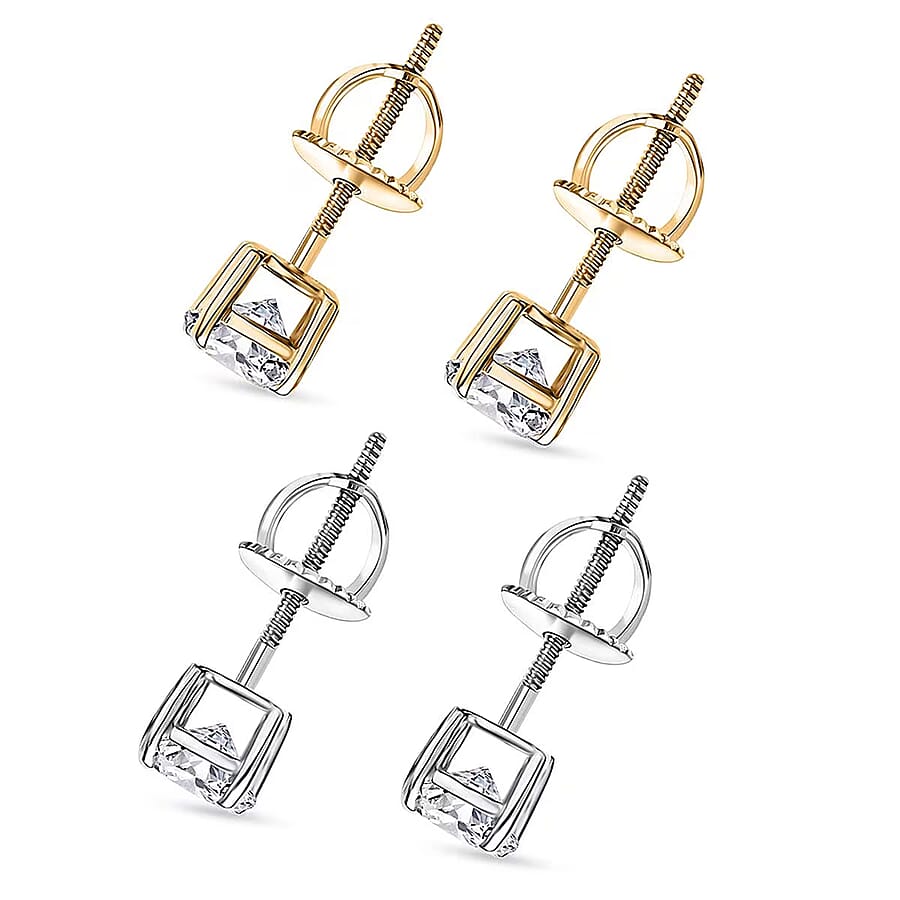 Set of 2 14K Yellow and White Gold Luxuriant Lab Grown Diamond (G, SI1) Solitaire Stud Earrings 2.00 ctw (Del. In 10-12 Days)