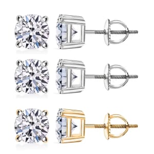 Set of 3, Luxuriant Lab Grown Diamond G SI1 3.00 ctw Solitaire Stud Earrings in 14K White and Yellow Gold