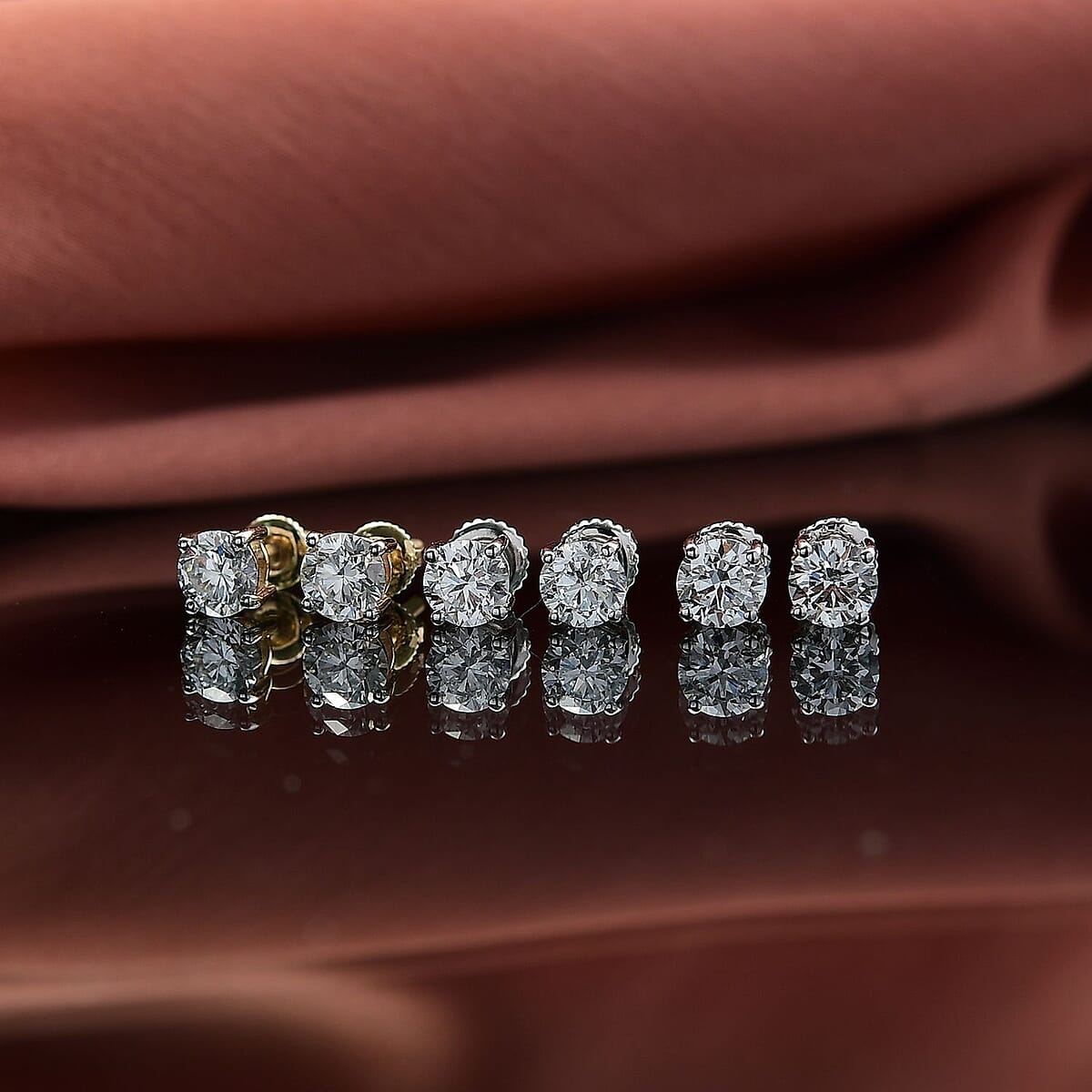 Set of 3, 14K White and Yellow Gold Luxuriant Lab Grown Diamond (G, SI1) Solitaire Stud Earrings 3.00 ctw (Del. In 10-12 Days) image number 1