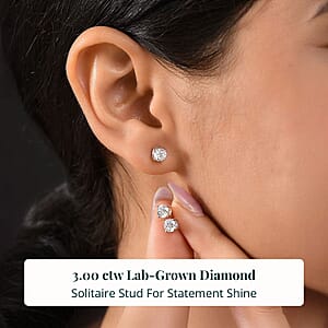 Set of 3, 14K White and Yellow Gold Luxuriant Lab Grown Diamond (G, SI1) Solitaire Stud Earrings 3.00 ctw (Del. In 10-12 Days)