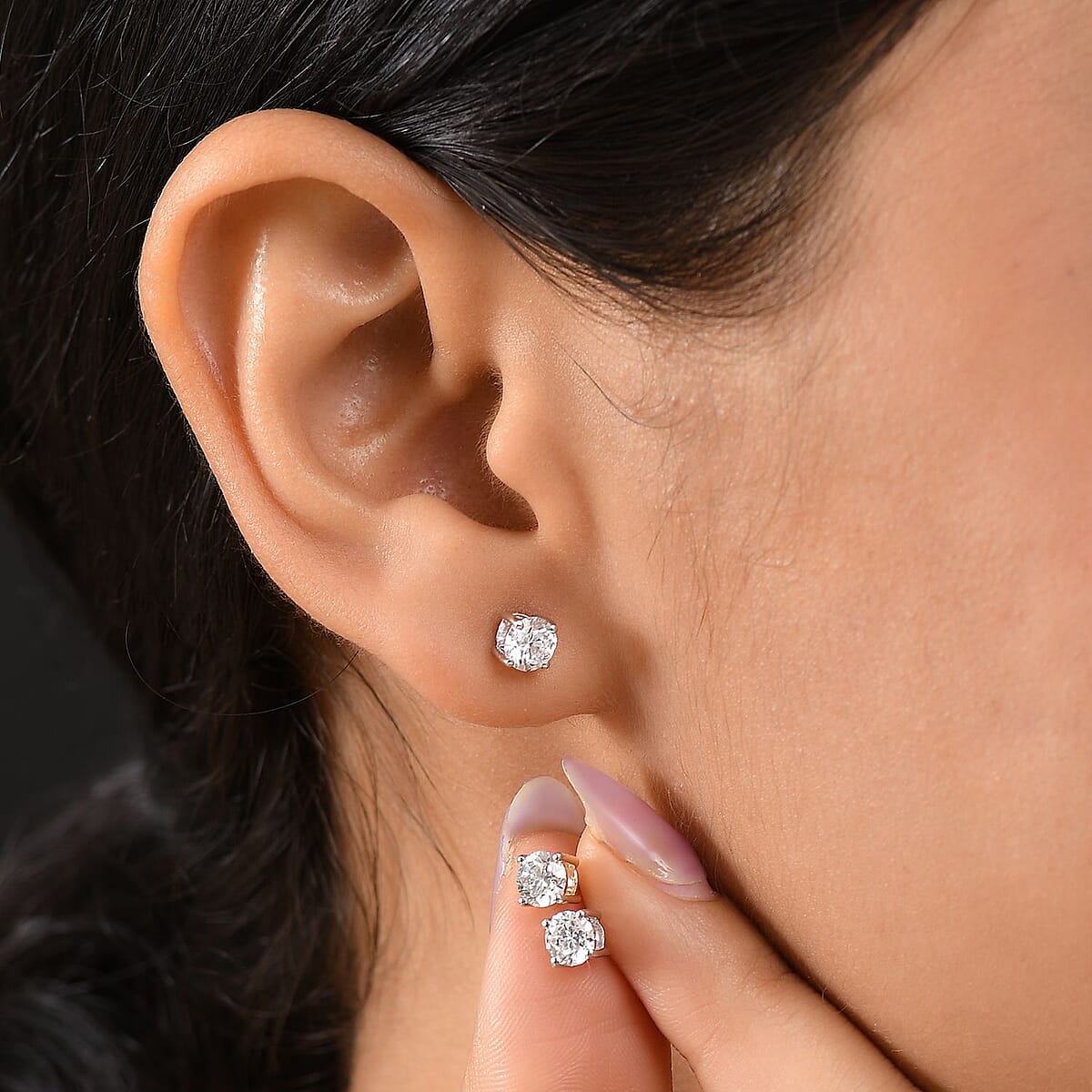 Set of 3, 14K White and Yellow Gold Luxuriant Lab Grown Diamond (G, SI1) Solitaire Stud Earrings 3.00 ctw (Del. In 10-12 Days) image number 2