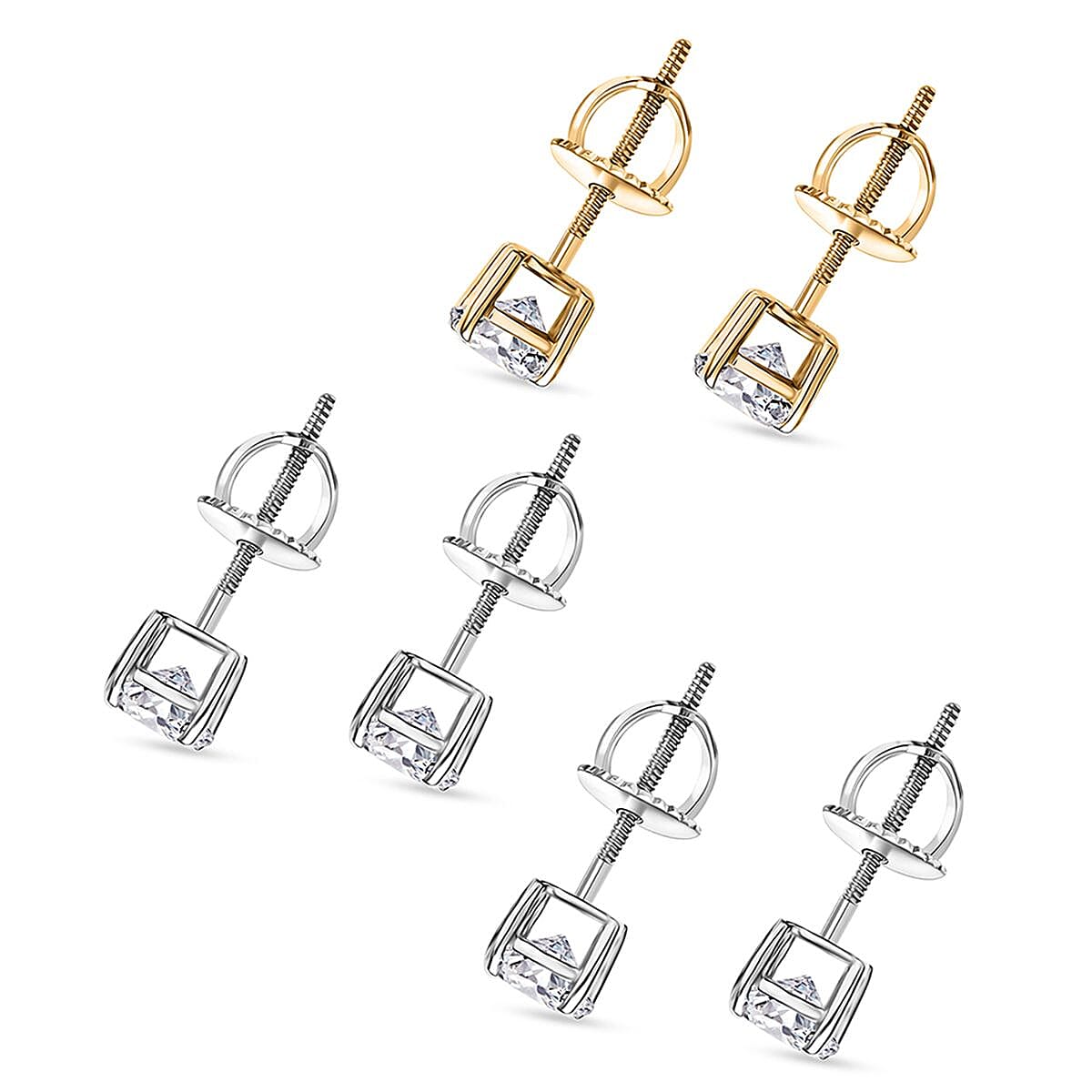 Set of 3, 14K White and Yellow Gold Luxuriant Lab Grown Diamond (G, SI1) Solitaire Stud Earrings 3.00 ctw (Del. In 10-12 Days) image number 3