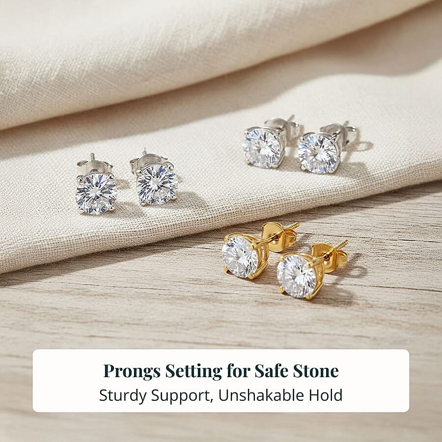 Set of 3, 14K White and Yellow Gold Luxuriant Lab Grown Diamond (G, SI1) Solitaire Stud Earrings 3.00 ctw (Del. In 10-12 Days)