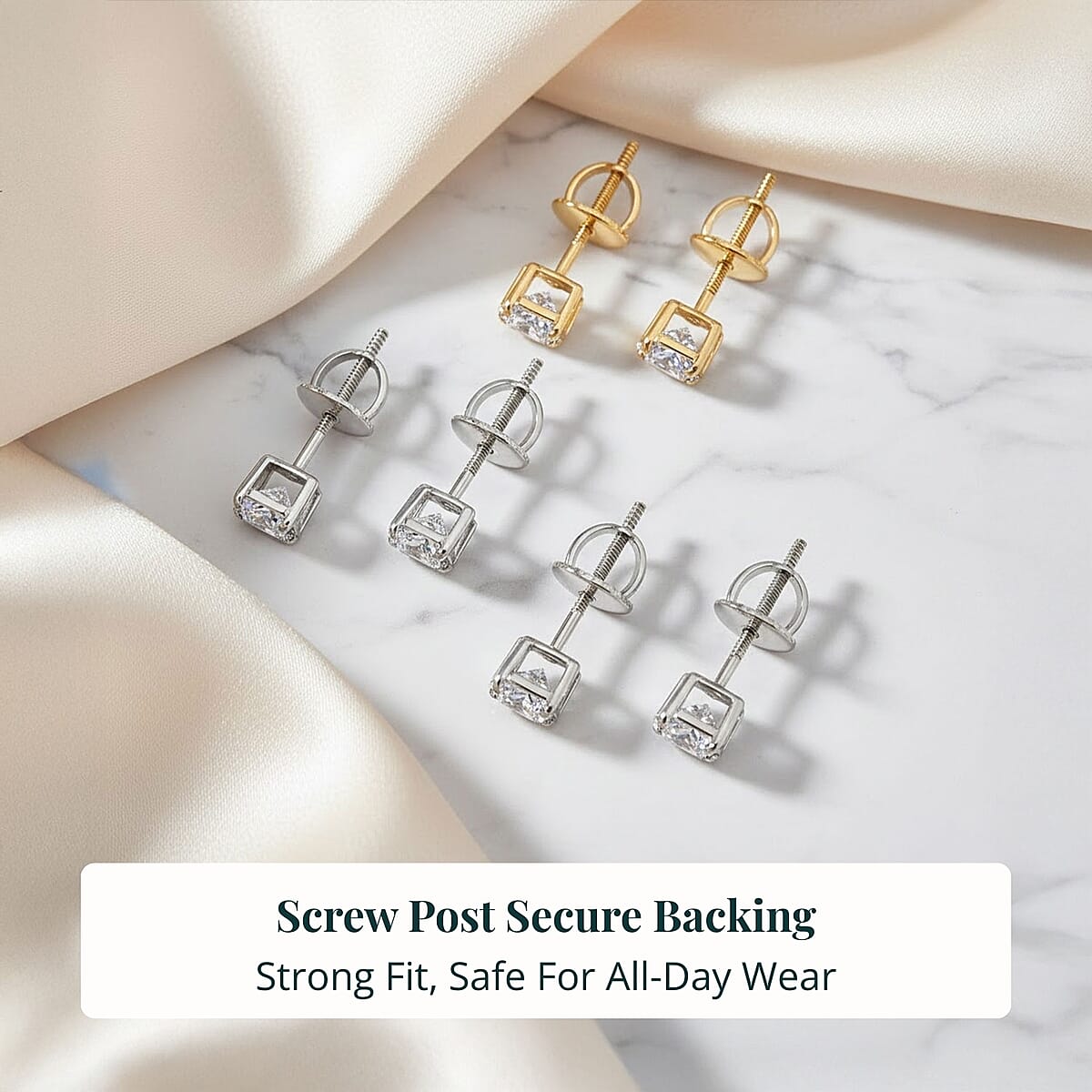 Set of 3, 14K White and Yellow Gold Luxuriant Lab Grown Diamond (G, SI1) Solitaire Stud Earrings 3.00 ctw (Del. In 10-12 Days) image number 6