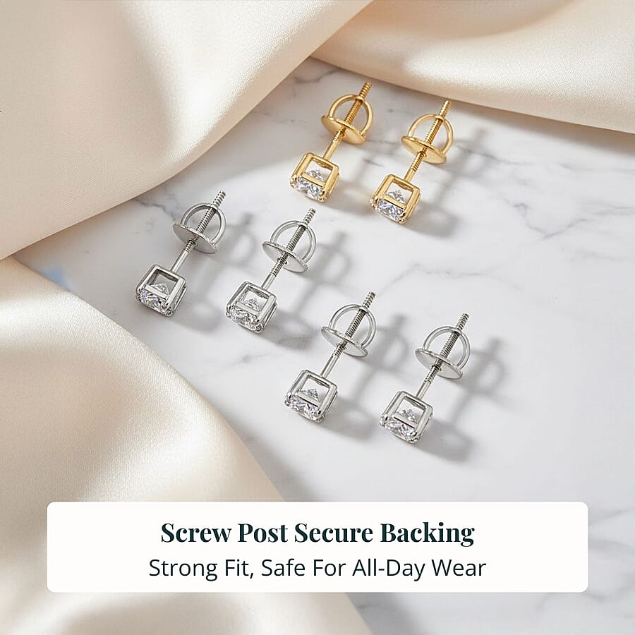 Set of 3, 14K White and Yellow Gold Luxuriant Lab Grown Diamond (G, SI1) Solitaire Stud Earrings 3.00 ctw (Del. In 10-12 Days)