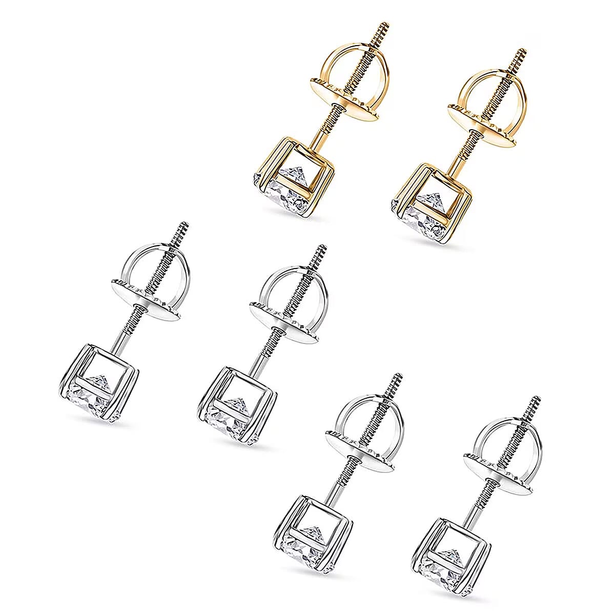 Set of 3, 14K White and Yellow Gold Luxuriant Lab Grown Diamond (G, SI1) Solitaire Stud Earrings 3.00 ctw (Del. In 10-12 Days) image number 7