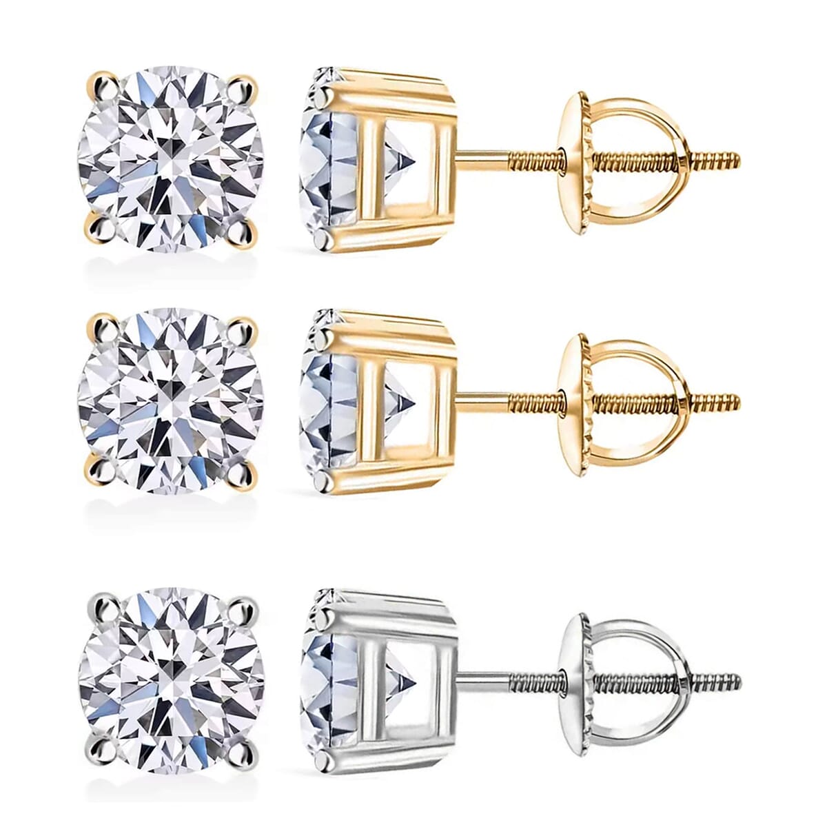 Set of 3, Luxuriant Lab Grown Diamond (G, SI1) 3.00 ctw Solitaire Stud Earrings in 14K Yellow and White Gold image number 0