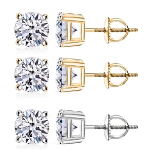 Set of 3, Luxuriant Lab Grown Diamond (G, SI1) 3.00 ctw Solitaire Stud Earrings in 14K Yellow and White Gold