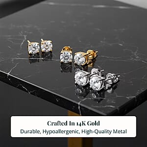 Set of 3, 14K Yellow and White Gold Luxuriant Lab Grown Diamond (G, SI1) Solitaire Stud Earrings 3.00 ctw (Del. In 10-12 Days)