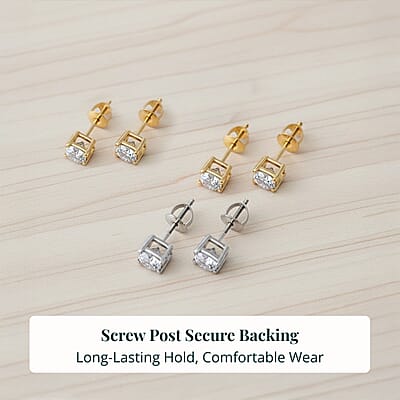 Set of 3, 14K Yellow and White Gold Luxuriant Lab Grown Diamond (G, SI1) Solitaire Stud Earrings 3.00 ctw