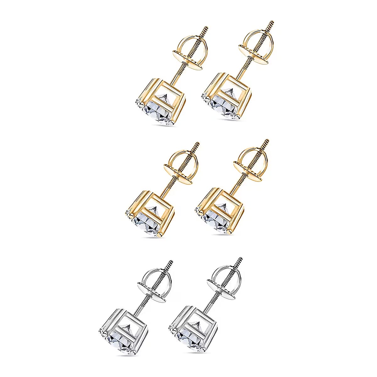 Set of 3, 14K Yellow and White Gold Luxuriant Lab Grown Diamond (G, SI1) Solitaire Stud Earrings 3.00 ctw (Del. In 10-12 Days) image number 7