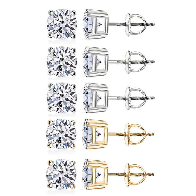 Set of 5 14K White and Yellow Gold Luxuriant Lab Grown Diamond (G, SI1) Solitaire Stud Earrings 5.00 ctw