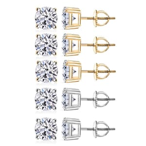 Set of 5 14K Yellow and White Gold Luxuriant Lab Grown Diamond (G, SI1) Solitaire Stud Earrings 5.00 ctw