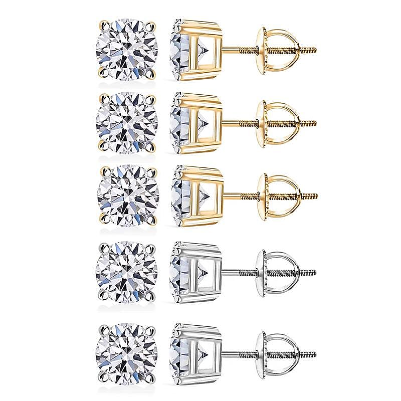 Set of 5 14K Yellow and White Gold Luxuriant Lab Grown Diamond (G, SI1) Solitaire Stud Earrings 5.00 ctw (Del. In 10-12 Days)