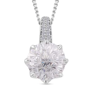 Maple Cut Moissanite 3.25 ctw Crown Pendant Necklace in Rhodium Over Sterling Silver 18 Inches