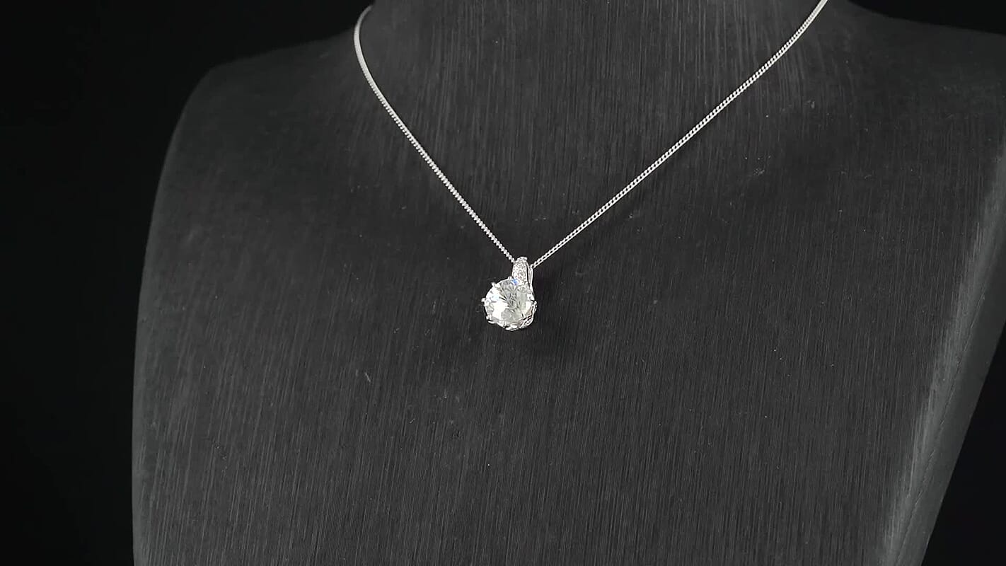 Maple Cut Moissanite 3.25 ctw Crown Pendant Necklace in Rhodium Over Sterling Silver 18 Inches