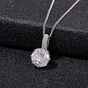 Maple Cut Moissanite 3.25 ctw Crown Pendant Necklace in Rhodium Over Sterling Silver 18 Inches
