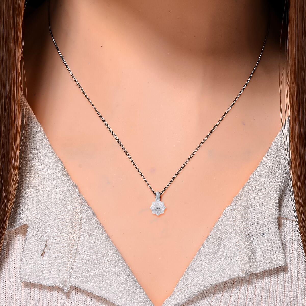 Maple Cut Moissanite 3.25 ctw Crown Pendant Necklace in Rhodium Over Sterling Silver 18 Inches image number 2