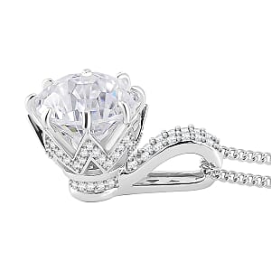 Maple Cut Moissanite 3.25 ctw Crown Pendant Necklace in Rhodium Over Sterling Silver 18 Inches