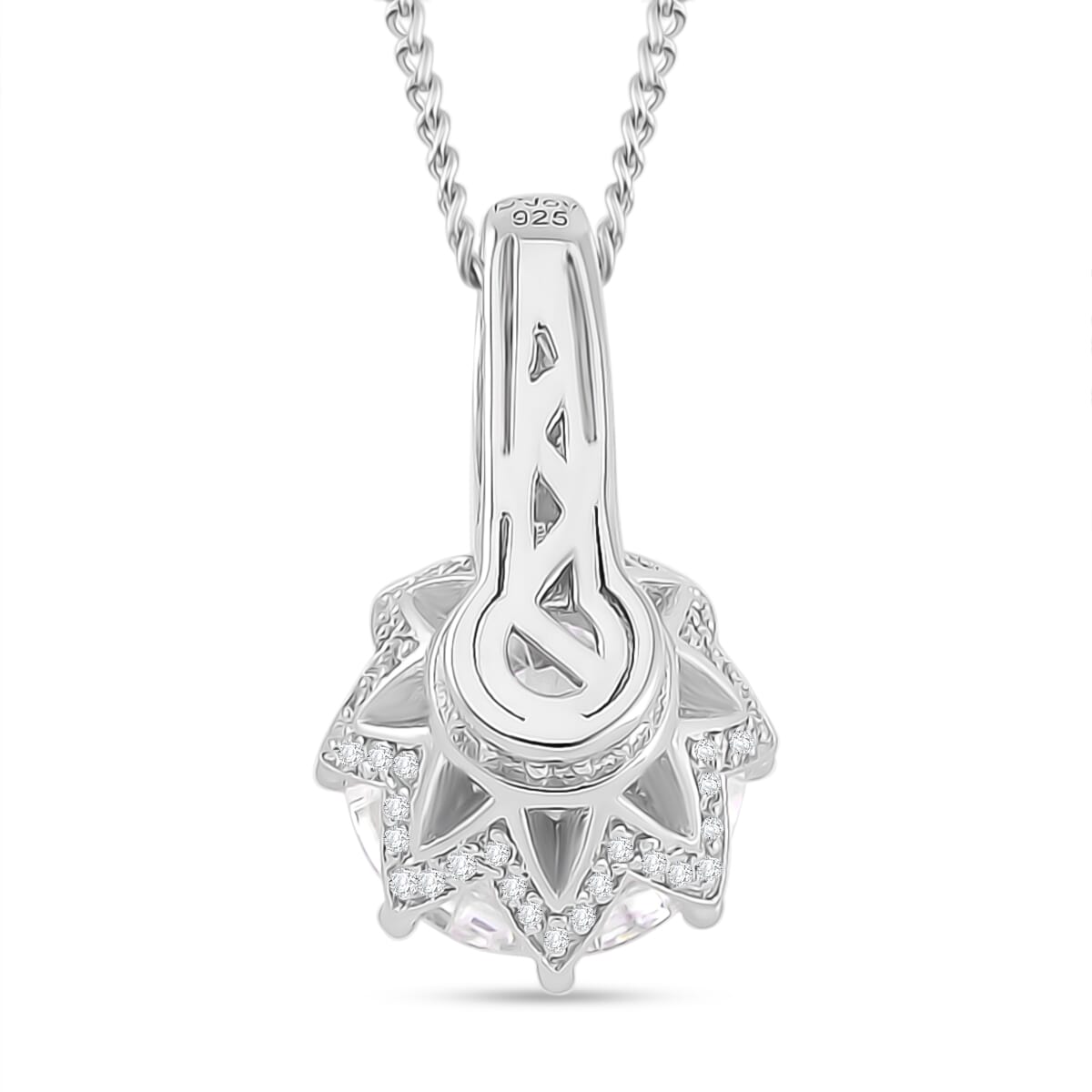 Maple Cut Moissanite 3.25 ctw Crown Pendant Necklace in Rhodium Over Sterling Silver 18 Inches image number 4