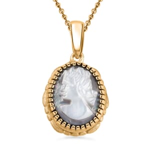 Natural Italian Conch Cameo 1.65 ctw Golden Whispers Pendant Necklace in 18K Vermeil Yellow Gold Over Sterling Silver 20 Inches