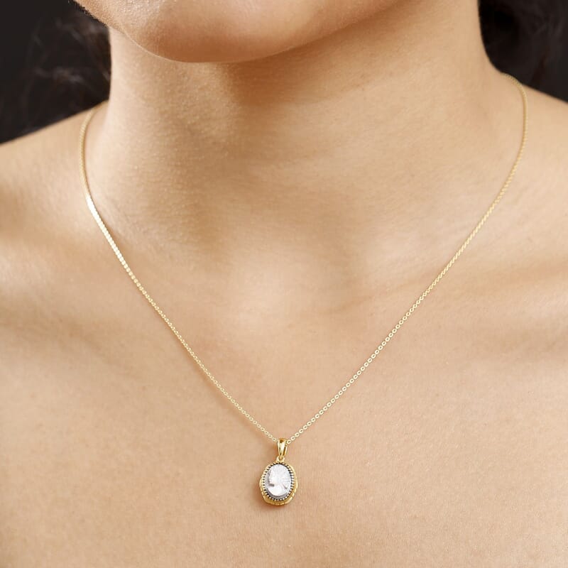 D'Joy Natural Italian Conch Cameo 1.65 ctw Golden Whispers Pendant Necklace in 18K Vermeil Yellow Gold Over Sterling Silver 20 Inches