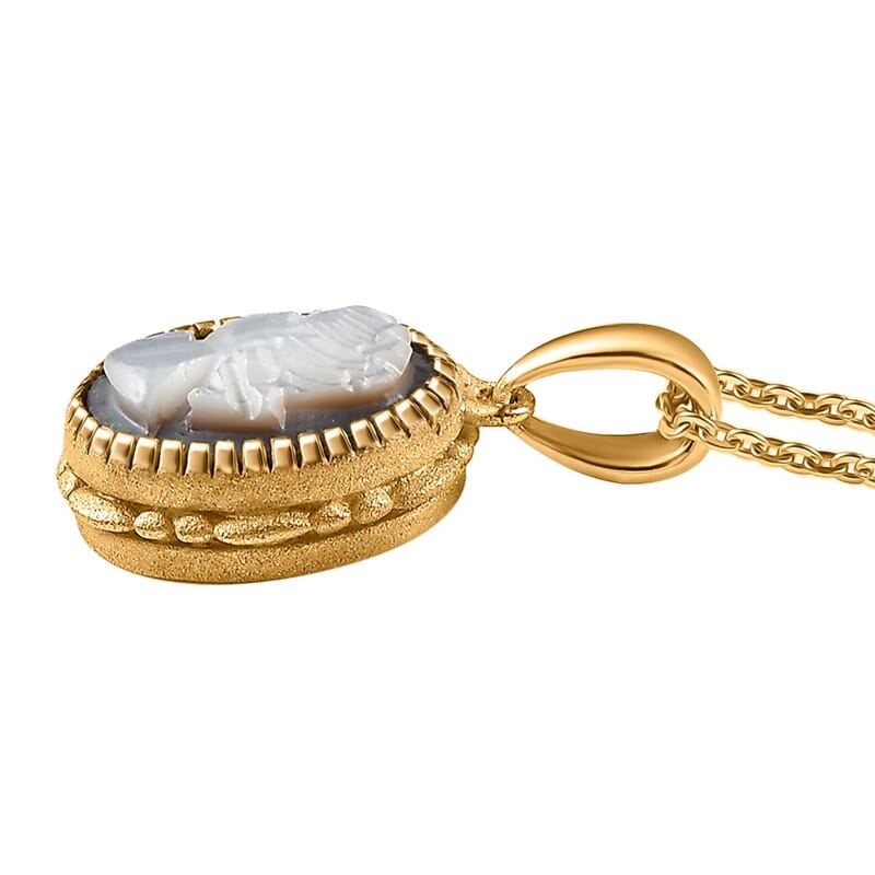D'Joy Natural Italian Conch Cameo 1.65 ctw Golden Whispers Pendant Necklace in 18K Vermeil Yellow Gold Over Sterling Silver 20 Inches