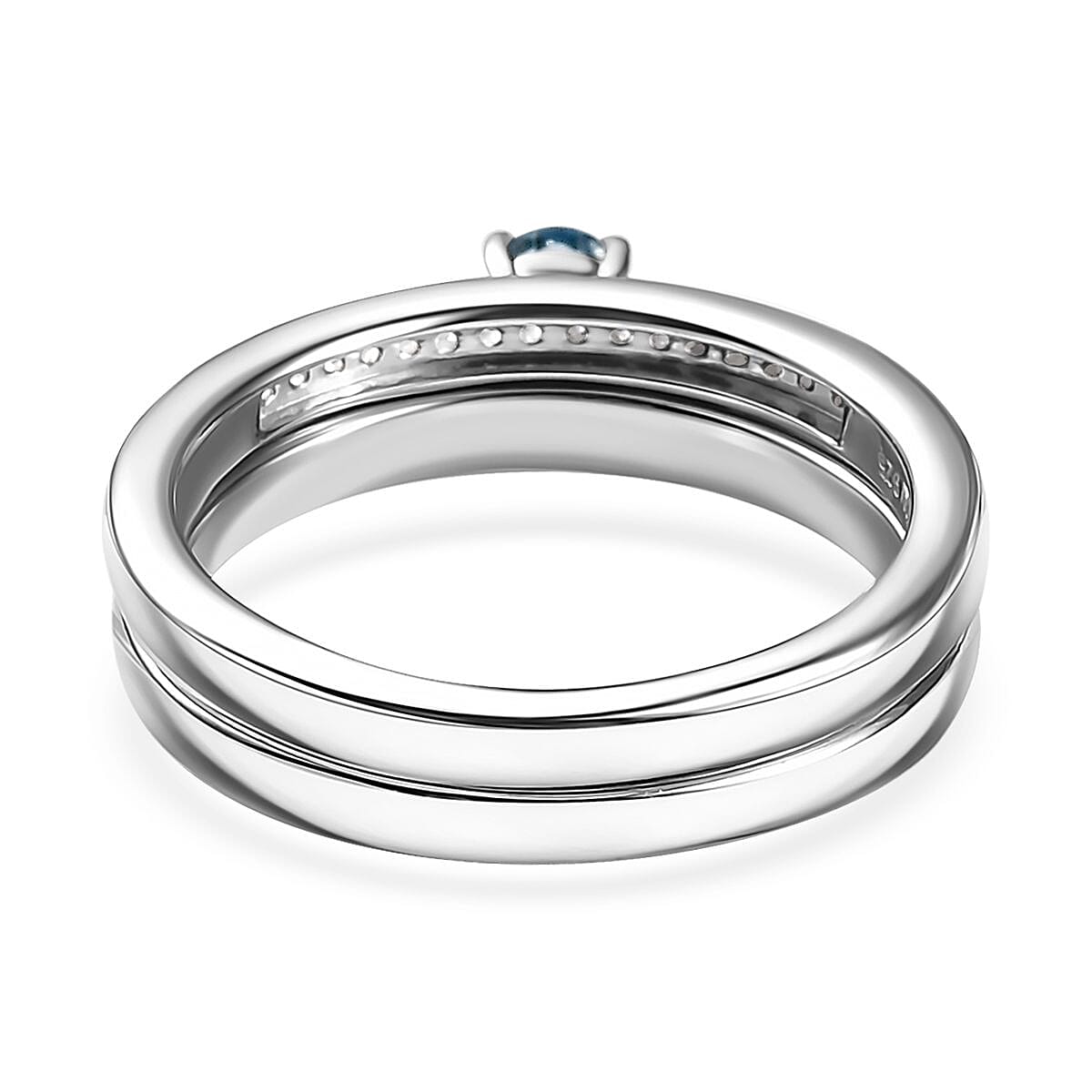 Set of 2 Santa Maria Aquamarine and White Zircon 1.00 ctw Celestial Trio Ring in Rhodium Over Sterling Silver (Size 5.0)