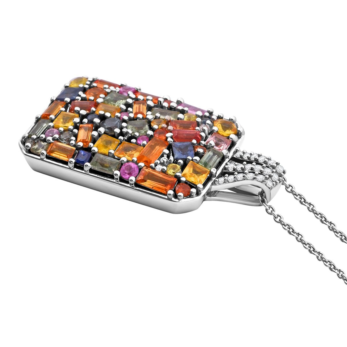 Multi Sapphire, White Zircon Pendant Necklace (20 Inches) in Rhodium Over Sterling Silver 5.90 ctw image number 3