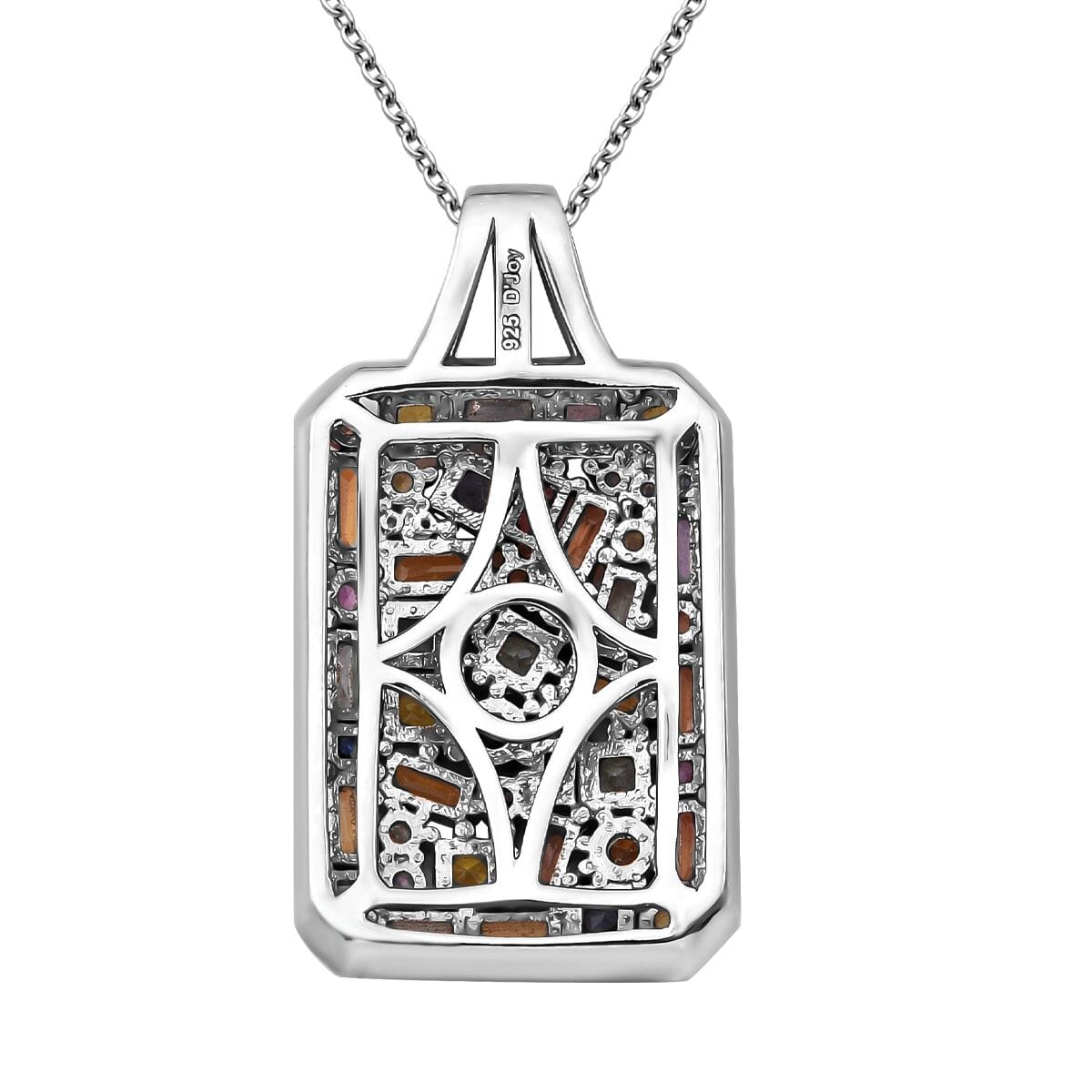 Multi Sapphire, White Zircon Pendant Necklace (20 Inches) in Rhodium Over Sterling Silver 5.90 ctw image number 4