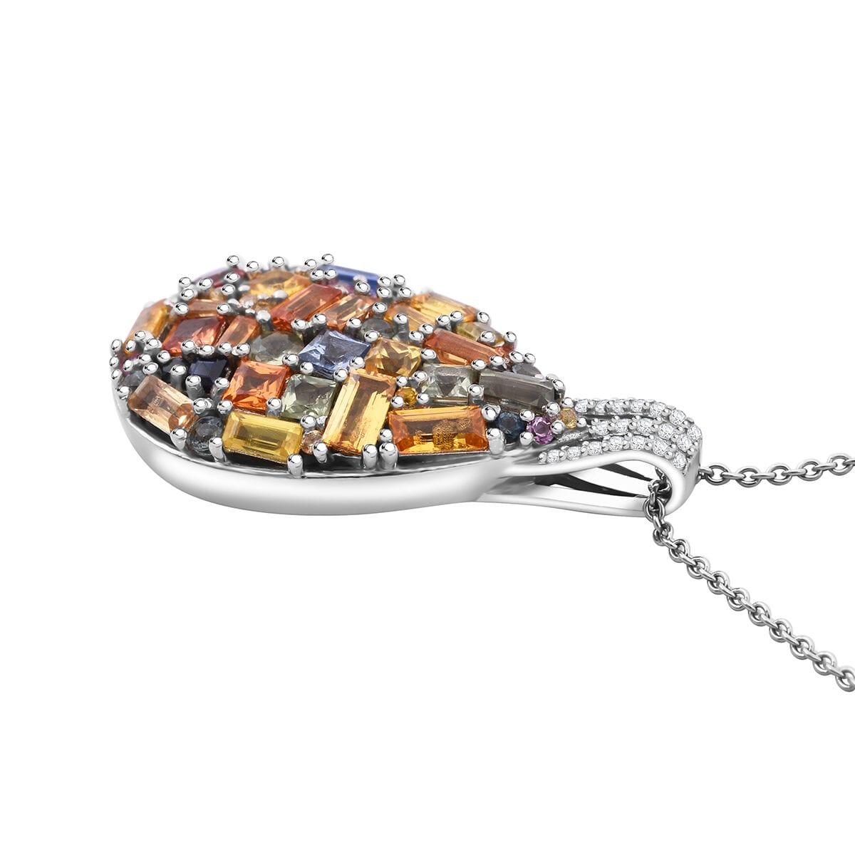 Multi Sapphire and White Zircon 5.25 ctw Pendant Necklace in Rhodium Over Sterling Silver 20 Inches image number 3