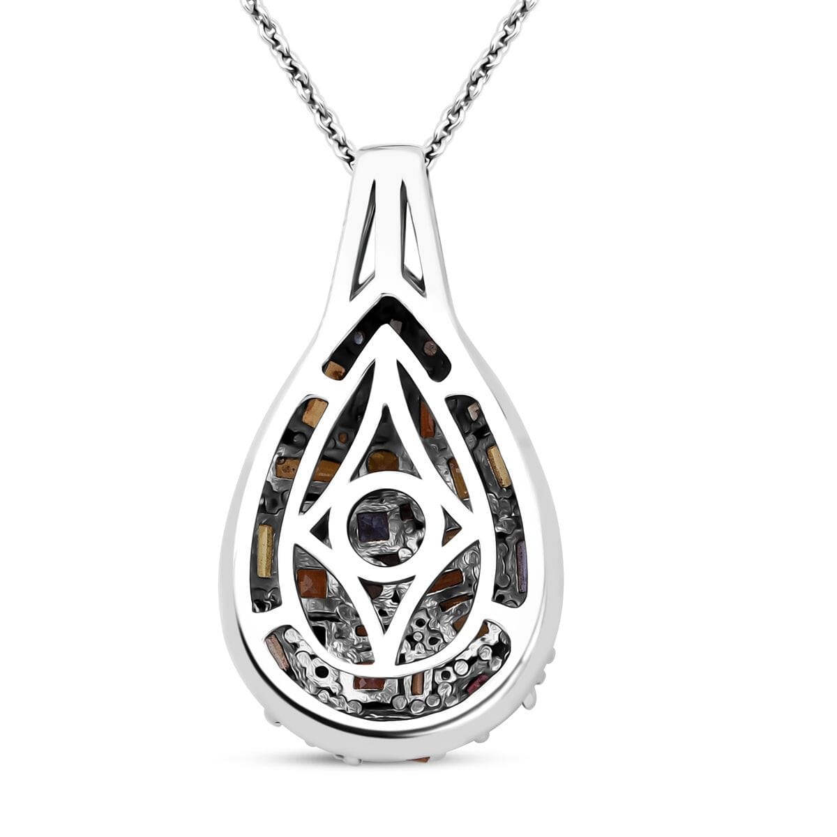 Multi Sapphire and White Zircon 5.25 ctw Pendant Necklace in Rhodium Over Sterling Silver 20 Inches image number 4