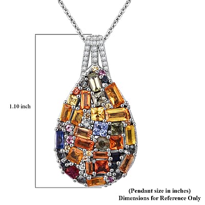 Multi Sapphire and White Zircon 5.25 ctw Pendant Necklace in Rhodium Over Sterling Silver 20 Inches