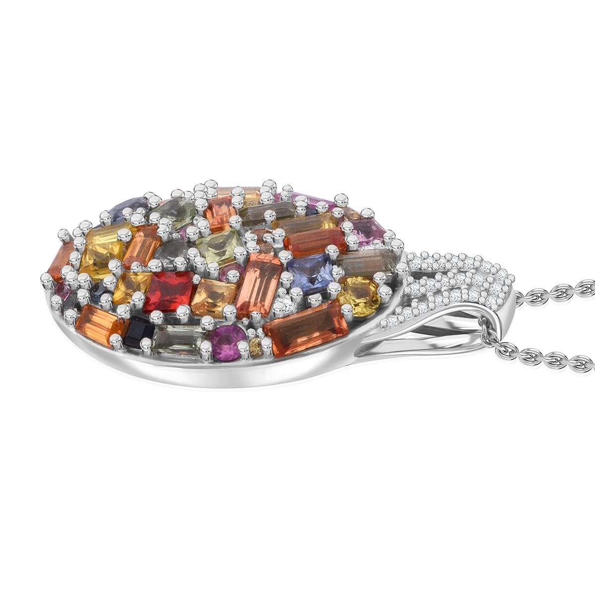 Multi Sapphire and White Zircon 5.25 ctw Pendant Necklace in Rhodium Over Sterling Silver 20 Inches image number 3