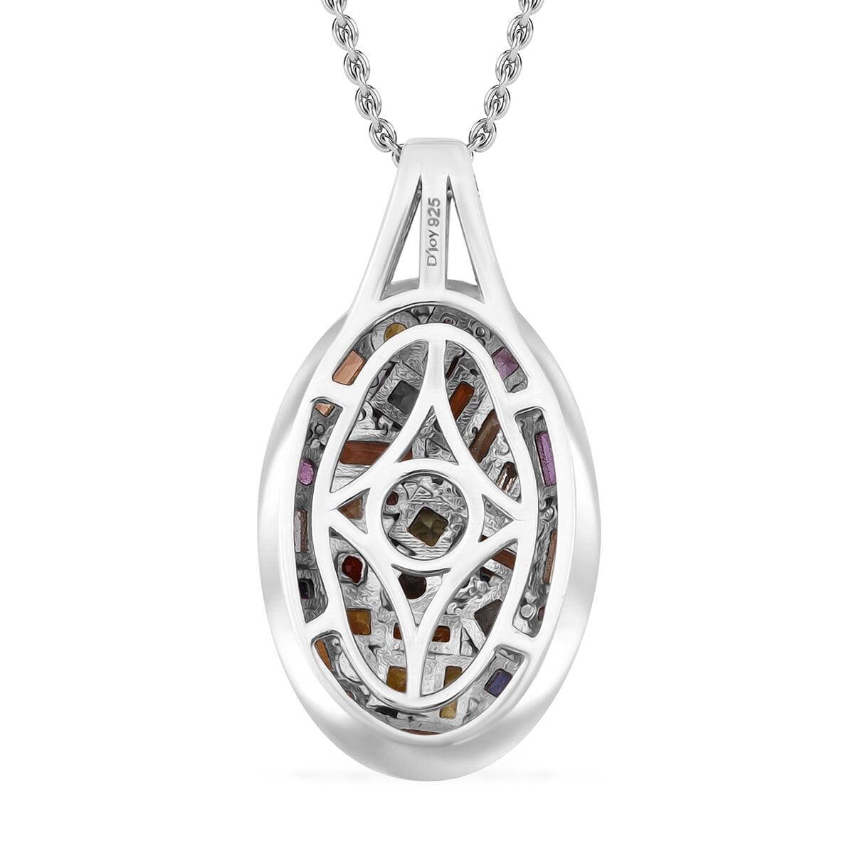 Multi Sapphire and White Zircon 5.25 ctw Pendant Necklace in Rhodium Over Sterling Silver 20 Inches image number 4