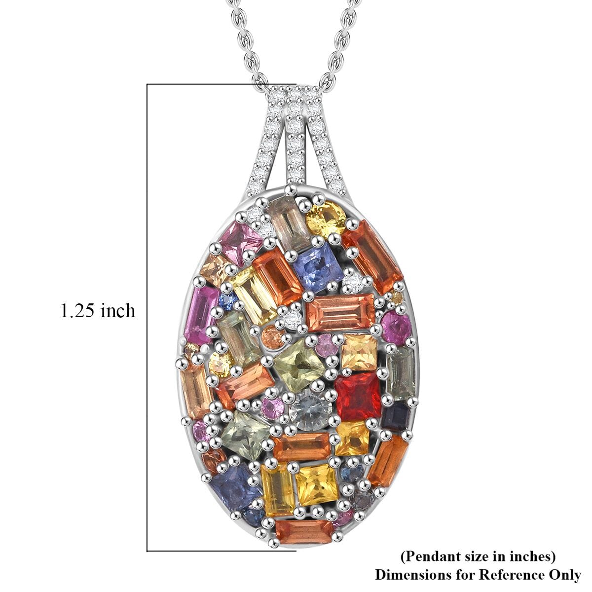 Multi Sapphire and White Zircon 5.25 ctw Pendant Necklace in Rhodium Over Sterling Silver 20 Inches image number 5