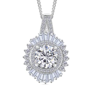 Heart & Arrow Cut Moissanite 1.60 ctw Pendant Necklace in Rhodium Over Sterling Silver 18 Inches