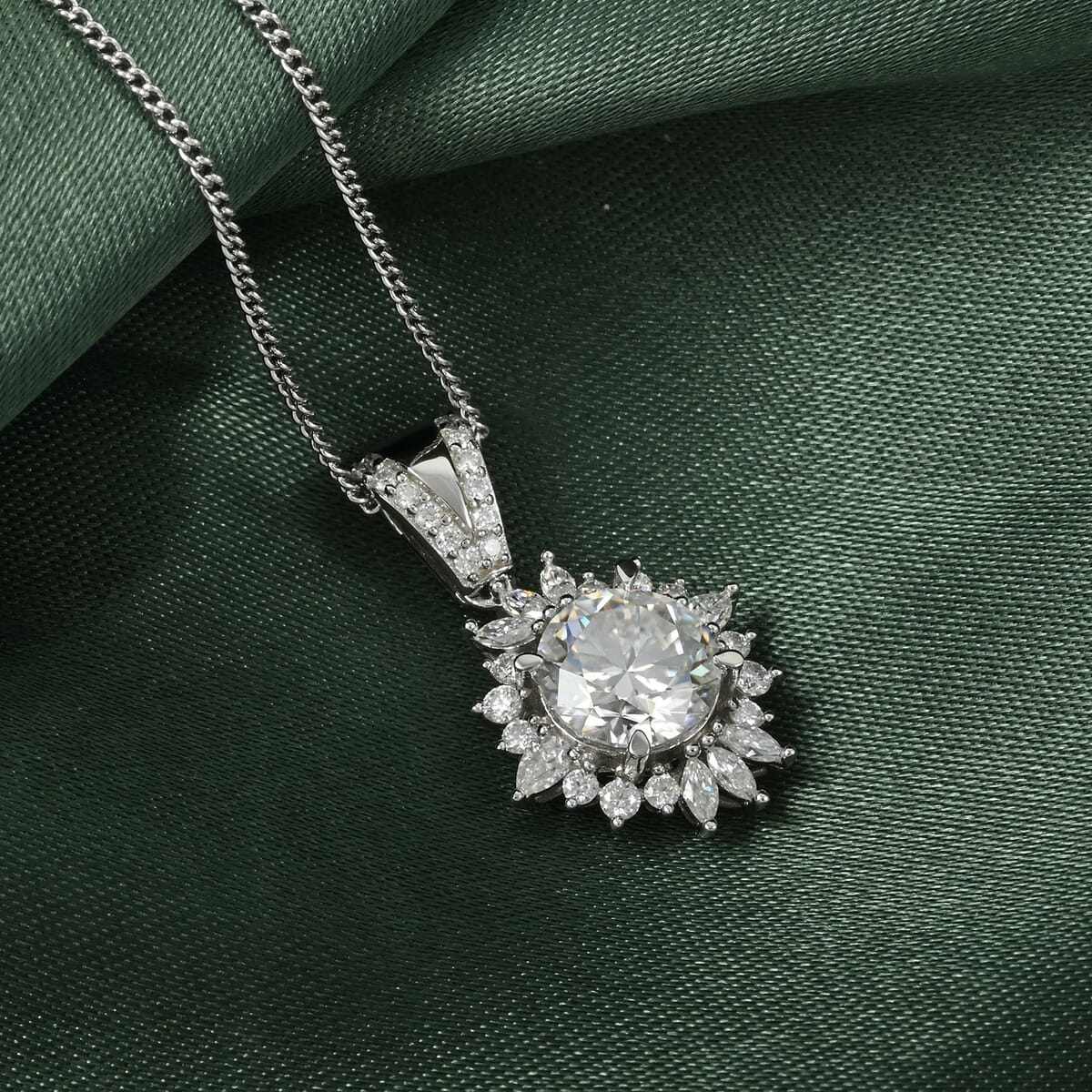 Moissanite 2.35 ctw Pendant Necklace in Rhodium Over Sterling Silver 18 inches image number 1