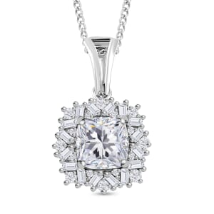 Old Mine Cut Moissanite 1.90 ctw Celestial Radiance Pendant Necklace in Rhodium Over Sterling Silver 18 Inches