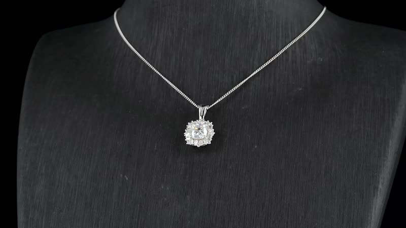Old Mine Cut Moissanite 1.90 ctw Celestial Radiance Pendant Necklace in Rhodium Over Sterling Silver 18 Inches
