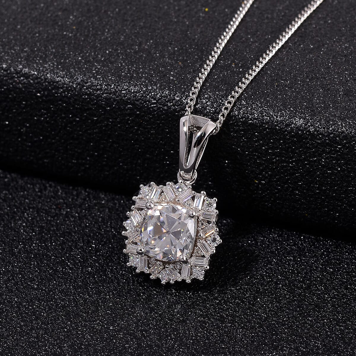 Old Mine Cut Moissanite 1.90 ctw Celestial Radiance Pendant Necklace in Rhodium Over Sterling Silver 18 Inches image number 1