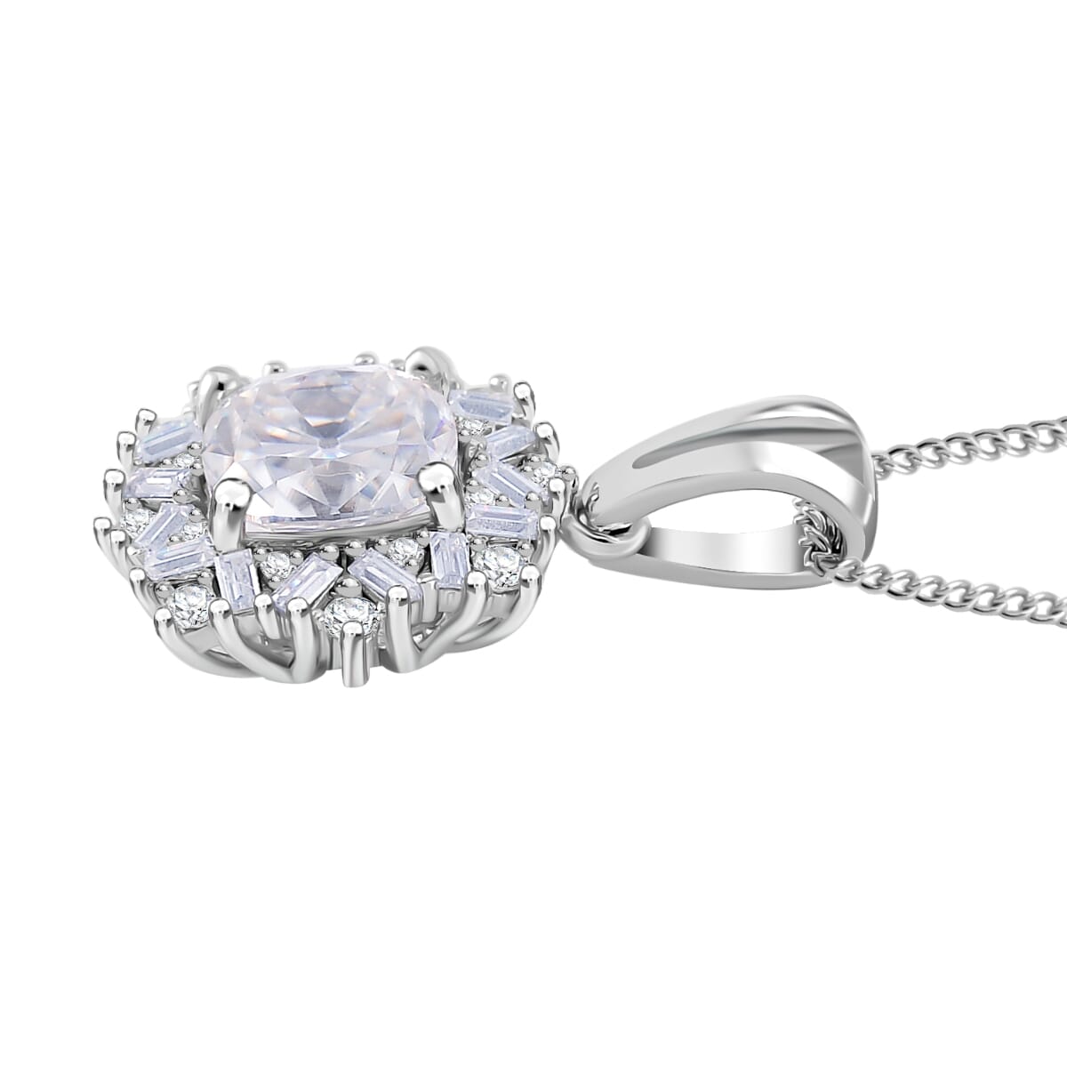 Old Mine Cut Moissanite 1.90 ctw Celestial Radiance Pendant Necklace in Rhodium Over Sterling Silver 18 Inches image number 3