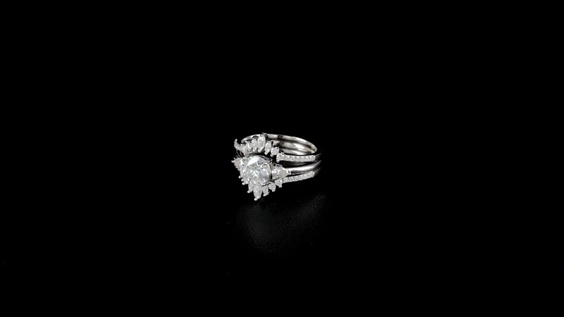 Set of 2 Moissanite (Rnd 7mm) Stackable Ring in Rhodium Over Sterling Silver (Size 5.0) 2.10 ctw